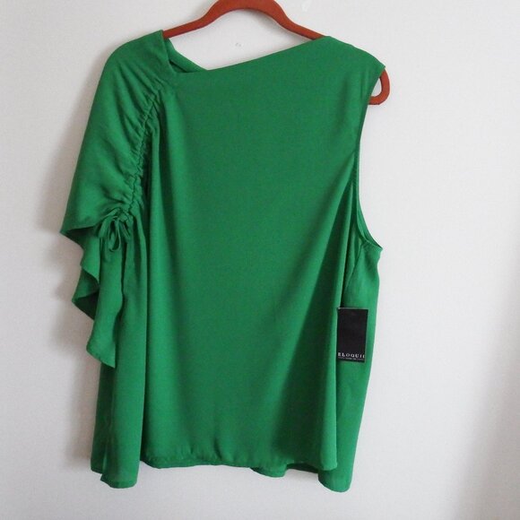 NWT Eloquii Green Womens Asymmetrical Sleeve Top 16 - Picture 1 of 4